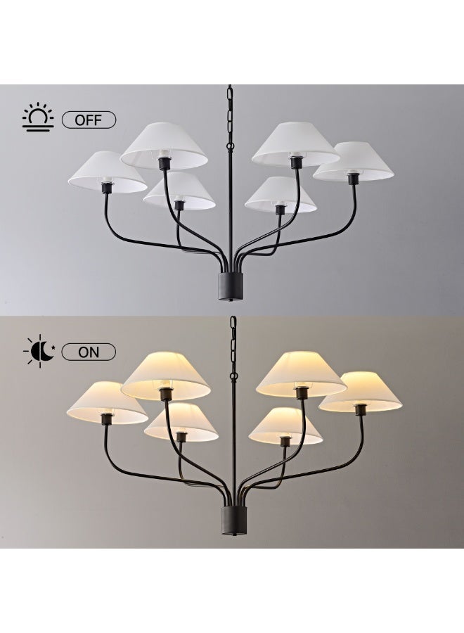 إرنيا الثريا السوداء الحديثة، المزودة بغطاء ضوء أبيض، مصمَّمة من ستة مصابيح، تركيبها في السلاسل في المطبخ أو غرفة المعيشة - Image 3